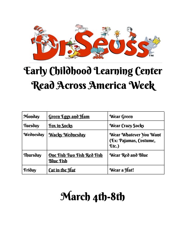 Early Childhood Learning Center Read Across America flyer